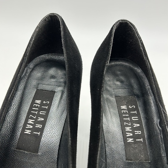 Stuart Weitzman Black Suede Heels Women's 7.5 B Patent Heel Square Toe - Picture 9 of 9